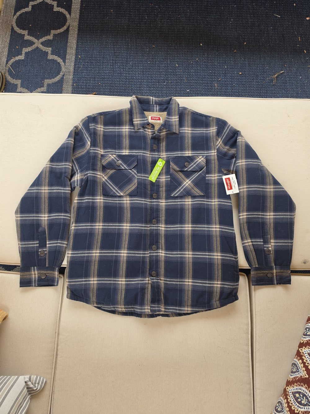 Wrangler Navy and Cream Plaid Lined Button-Up Shirt/jacket.